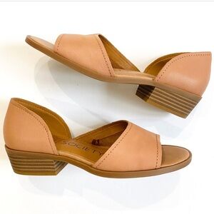 Sole Society peek toe cut-out tan leather midi heel sandals 9 (40), NWOT